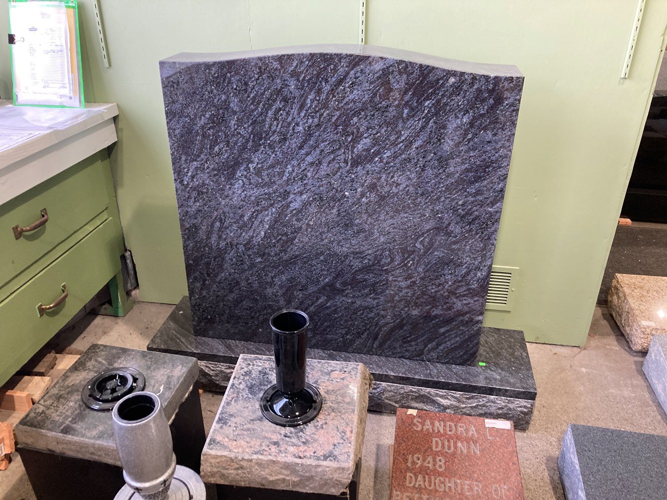 A huge gray tombstone